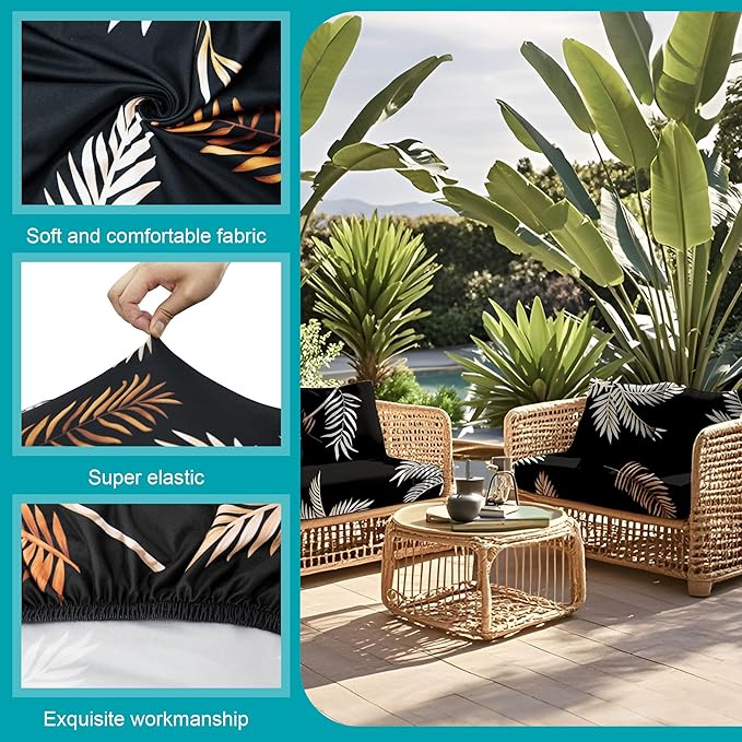 14Pcs Stretch Patio Cushion Covers,Outdoor Couch Covers Replacement,Outdoor Couch & Sofa Slipcovers,for Patio Furniture Cushion Cover,Washable Reusable Furniture Protector (Coconut Ttrees,Cover Only)