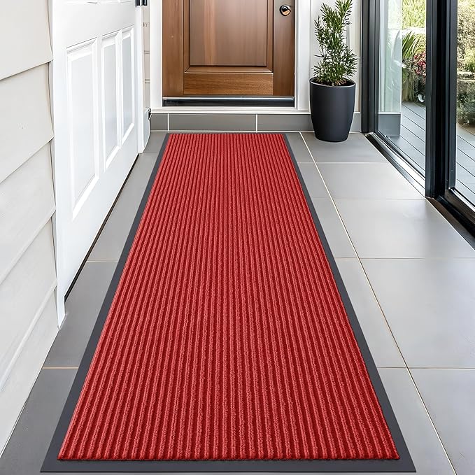 OLANLY Front Door Mat Indoor Outdoor Entrance, Waterproof Heavy Duty Doormat, Fade Resistant, Low Profile, Easy Clean Patio Porch Welcome Floor Mats for Entry, 59x20, Red