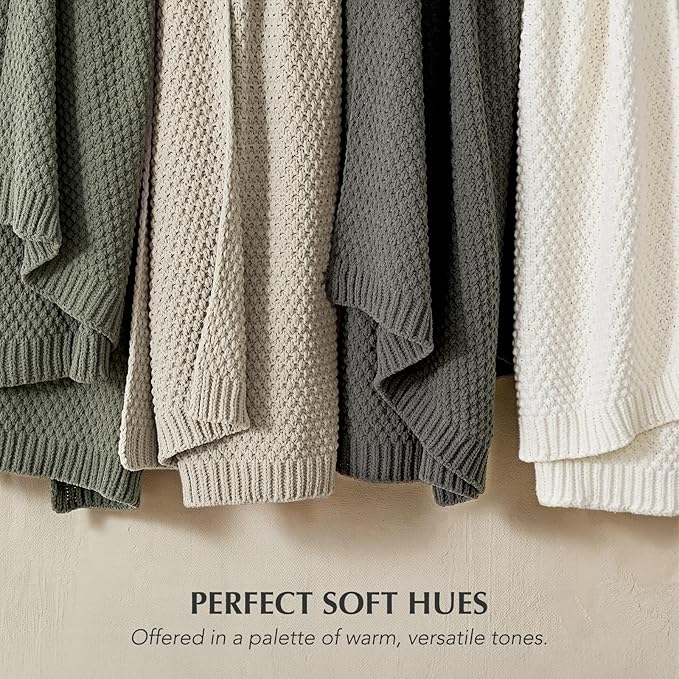 EVERGRACEHOME Chunky Chenille Knit Throw Blanket for Couch, Soft Luxurious Moss Stitch Blankets for Bed, Cozy Decorative Farmhouse Knitted Throws for Sofa, Warm Gray, 60" x 80"