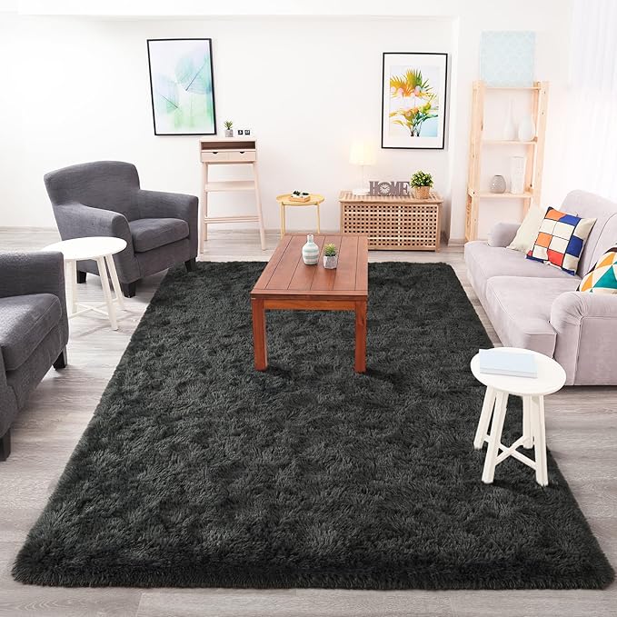 Chicrug Soft Area Rugs for Bedroom Living Room Plush Fluffy Rug 5x8 Feet, Shag Furry Area Rug Carpet Non Shedding for Nursery Children Kids Girls Room Home Decorative, Dark Grey