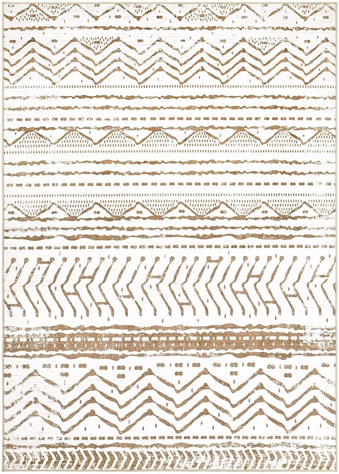 Nakagishi 6x9 Area Rugs Living Room: Washable Boho Large Neutral Soft Farmhouse Rug Stain Resistant Modern Indoor Floor Non-Slip Carpet for Bedroom Nursery Playroom Office Dining Dorm- White Brown