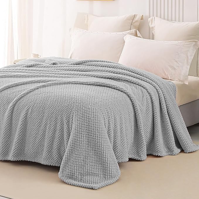 Whale Flotilla Twin Size Fuzzy Fleece Blanket for Bed, 60x80 Inch Fluffy Warm Soft Jacquard Blankets for All Season, Lightweight and Cozy, Light Grey