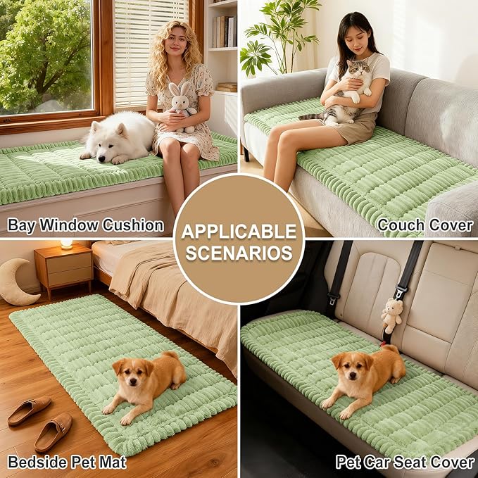 hyha Couch Covers for Dogs Washable, Non Slip Plush Dog Sofa Protectors, Fuzzy Pet Couch Covers for 3 Cushion Sofa Pet Friendly (Green, 27.6" x 88")