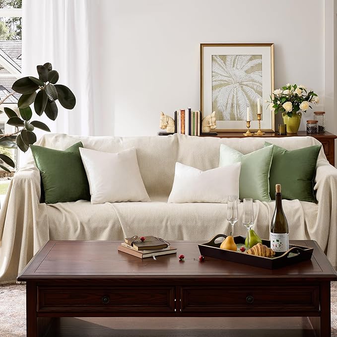 GIGIZAZA Beige Velvet Pillow Covers: Pack of 2 Throw Pillows Soft Solid Covers 16x16 - Decorative Modern Couch Small Cushion Covers,Living Room,Bedroom,Sofa