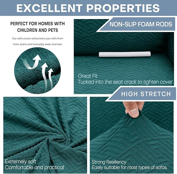 ZNSAYOTX 1 Piece Jacquard Couch Covers for 3 Cushion Couch Living Room High Stretch Sofa Cover Pet Dog Friendly Anti Slip Thickened Slipcovers Furniture Protector (Large, New Pattern Blackish Green)