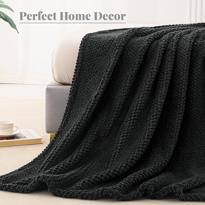 Whale Flotilla Twin Size Fuzzy Fleece Blanket for Bed, 60x80 Inch Fluffy Warm Soft Jacquard Blankets for All Season, Lightweight and Cozy, Black