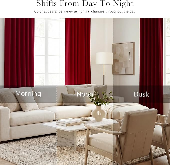 PONY DANCE Bedroom Window Panels - Christmas Decoration Blackout Curtains Elegant Back Tab Slot Pocket Curtains Thermal Insulated Energy Efficient Home Decoration, 42 x 63 inch, Red, One Pair