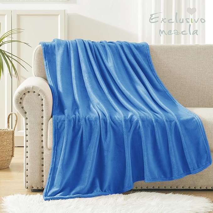 Exclusivo Mezcla Fleece Throw XL Blanket for Couch, Sofa, Super Soft and Warm Washed Blue Blankets, All Season, Cozy, Plush, Lightweight, 50x70 Inches