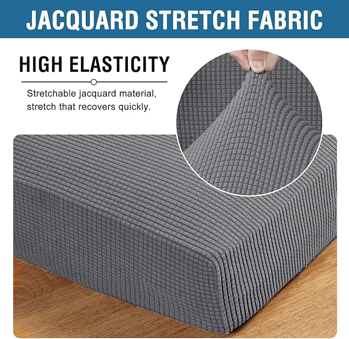 H.VERSAILTEX Super Stretch Individual Seat Cushion Covers Sofa Covers Couch Cushion Cover Slipcover Sets Thick Jacquard Textured Twill Fabric (3 Piece Sofa Cushion Covers, Grey) (Pack of 2)