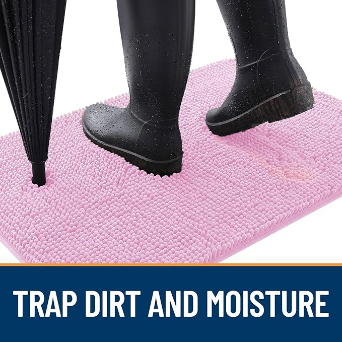 OLANLY Dog Door Mat for Muddy Paws 24x16, Absorbs Moisture and Dirt, Absorbent Non-Slip Washable Doormat, Quick Dry Chenille Mud Mat for Dogs, Entry Indoor Entryway Carpet for Inside Floor, Pink