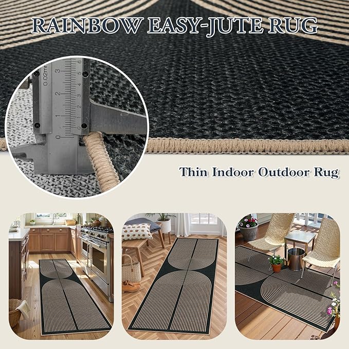Lahome Enfys Modern Rainbow Hallway Runner Rug, 2x6 Washable Easy Jute Rugs for Entryway Kitchen Farmhouse Indoor Outdoor Carpet, Non Slip Runner for Porch Bedroom Laundry Front Door