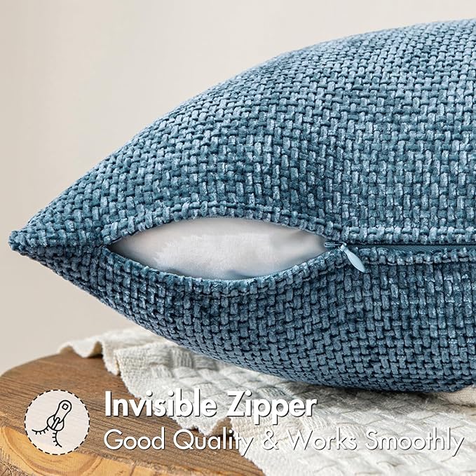 MIULEE Pack of 2 Couch Throw Pillow Covers 20x20 Inch Coastal Blue Modern Boho Accent Decorative Pillow Covers Soft Chenille Farmhouse Cushion Covers for Home Decor Bed Sofa Living Room