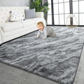TWINNIS Super Soft Shaggy Rugs Fluffy Carpets, 6x9 Feet, Indoor Modern Plush Area Rugs for Living, Bed Room Kids Room Nursery Home Decor, Upgrade Anti-Skid Rectangular Fuzzy Rug, Grey Black