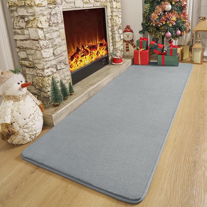 Amearea Modern Soft Hallway Runner Rug, 2x6 Feet Washable Runner Rugs for Hallway, Grey Fluffy Rug Bedroom Bedside Rugs, Non Slip Memory Foam Rug Carpet for Entrance Kitchen Living Room Decor