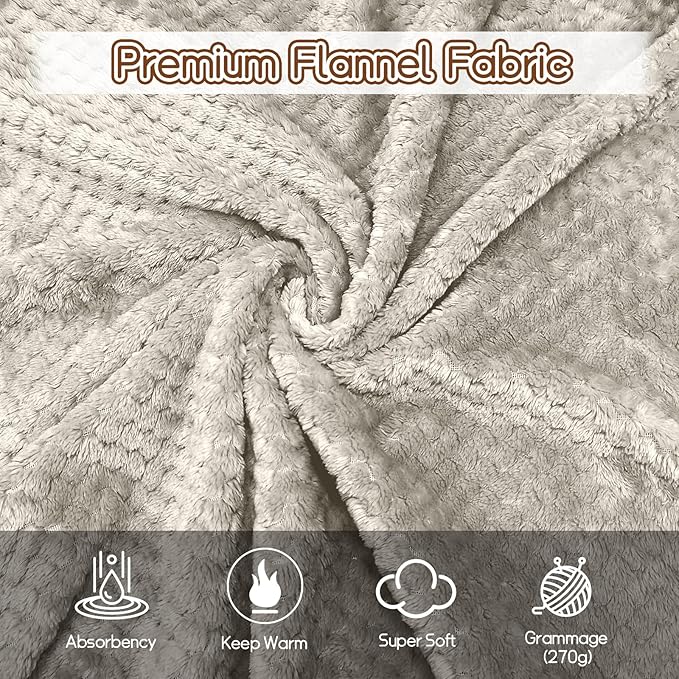 4 Pack Fleece Throw Blankets 50x60 Inches - 270 GSM Ultra Soft Plush Flannel for Bed Couch Sofa, Lightweight Warm 3D Waffle Texture, No Shedding No Pilling All Season Throw (Light Beige)
