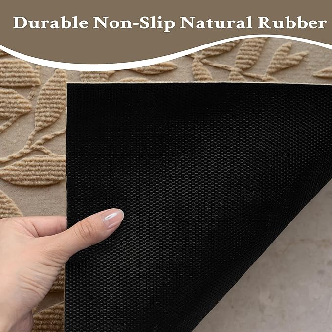Beige Leaves Outdoor Indoor Entrance Doormats, Absorbent Durable Heavy Duty Welcome Front Door Mat,Thick Natural Rubber Back,Easy Clean Entryway Mat 23x35 Inch, Low Profile