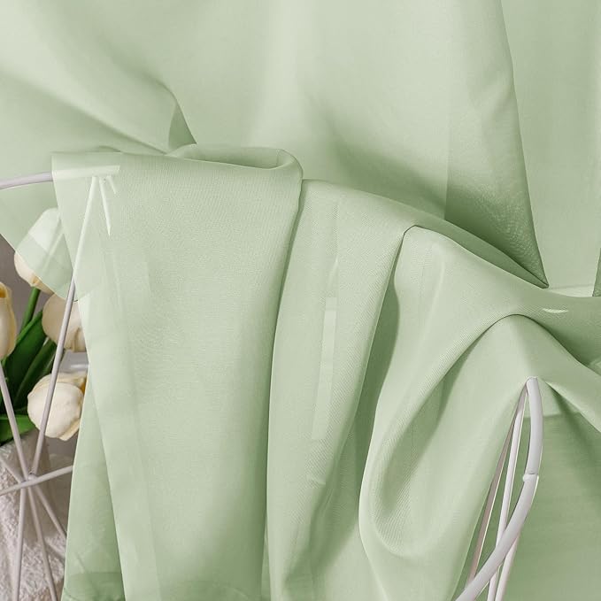 OVZME Light Green Sheer Curtains 96 Inches Long 2 Panels - Soft Light Filtering Window Sheer Panels for Living Room/Bedroom, Top Dual Rod Pocket, 1 Pair, Each 42Wx96L Inches