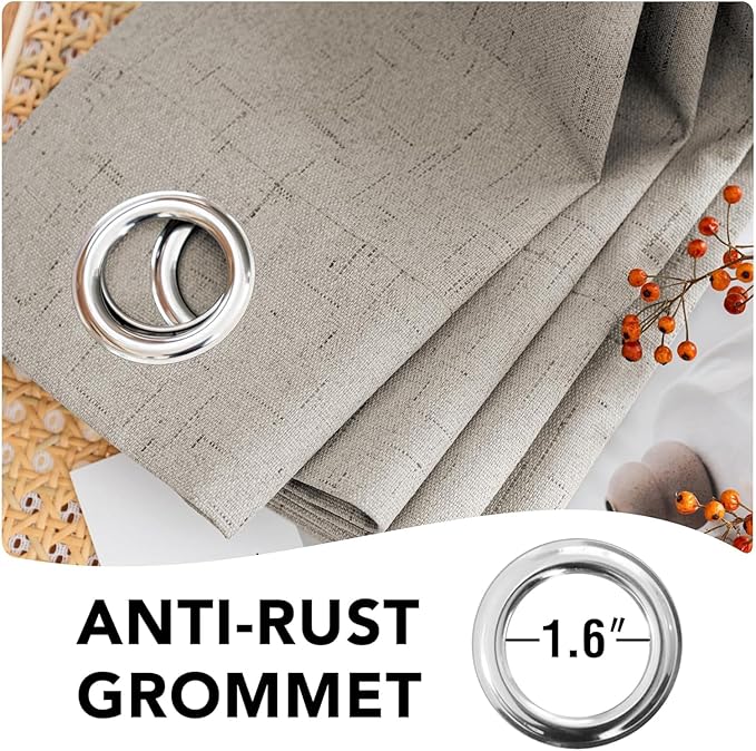 H.VERSAILTEX Linen Curtains 100% Blackout Curtains for Bedroom 102 inch Long Full Light Blocking Nature Linen Blended Window Curtains for Living Room Nickel Grommet (2 Panels, Stone)