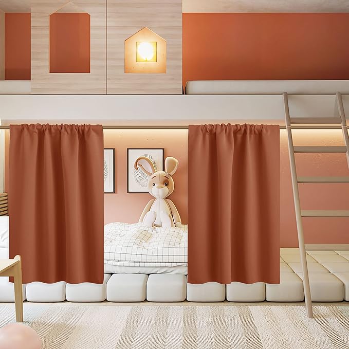 RYB HOME Basement Bathroom Kitchen Cafe Blackout Privacy Curtains, Short Insulating Light UV Heat Blocking Privacy Curtain Tiers for Laundry Room, Width 34 by Length 30, Burnt Orange, 2 Panels
