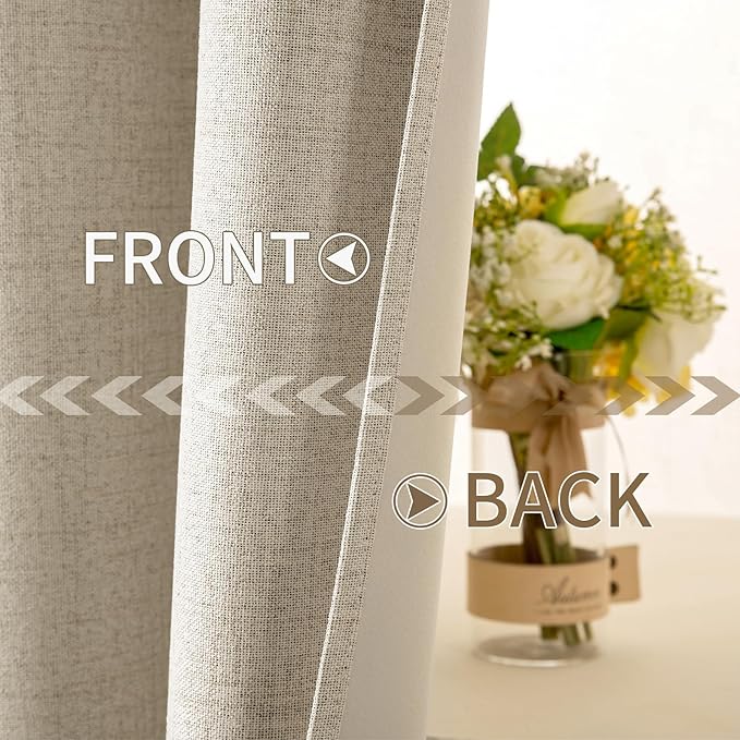 MIULEE 100% Blackout Linen Curtains for Bedroom Thermal Insulated Stone Grommet Room Darkening Curtains & Drapes Fall Decor for Living Room Nursery 52 x 84 Inch (2 Panels)