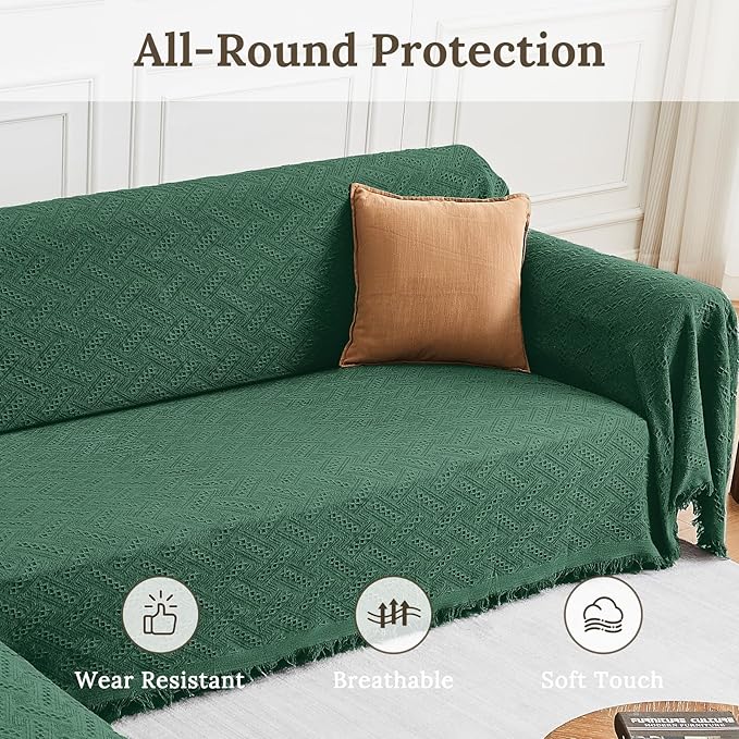 HOMERILLA Christmas Couch Covers,Sectional Couch Covers L Shaped Sofa Cover Blanket 2 Pieces L Shape Sofa Decoration Protector for Pets Dogs(Vintage Green, X-Large)