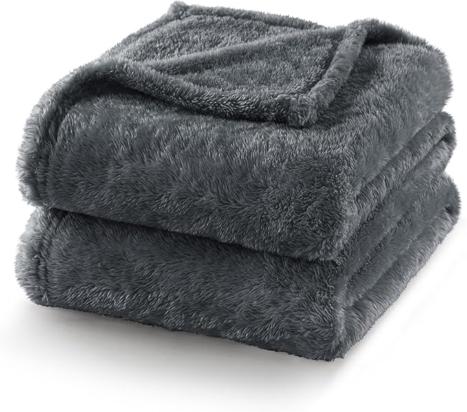 Exclusivo Mezcla Plush Fuzzy Fleece Bed Blanket Queen Size, Super Soft, Fluffy and Warm Blankets for Couch, Bed, All Season (Dark Grey, 90x90 inches)