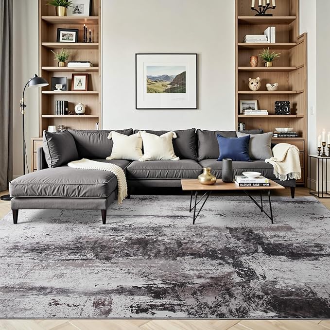 Toneed Abstract Area Rug 6x9 Modern Washable Rug Soft Non Slip Rug Low Pile for Bedroom Living Room Dining Room Coffee Brown