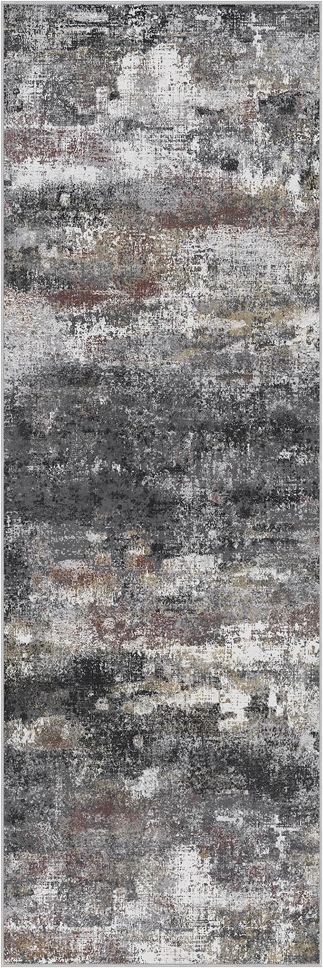 Runner Rug for Hallway Kitchen, 2x5 Machine Washable Runners Rug for Entryway, Soft Modern Abstract Throw Rugs, Low Pile Floor Cover with Non Slip Backing, Dark Gray