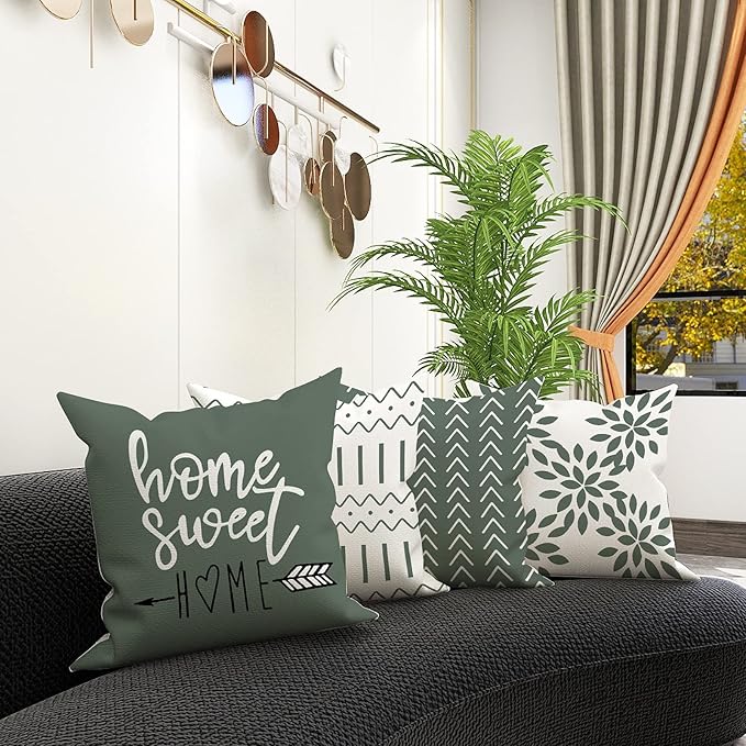 YCOLL Pillow Covers 20x20 Set of 4, Modern Sofa Throw Pillow Cover, Decorative Outdoor Linen Fabric Pillow Case for Couch Bed Car, Aqua Green