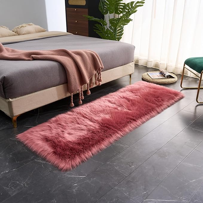 EasyJoy Ultra Soft Fluffy Rugs Faux Fur Rug Chair Cover Seat Pad Fuzzy Area Rug (2x6 ft Rectangle, BlushPink)