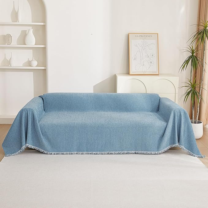 MYSKY HOME Dog Couch Cover Sofa Covers Sectional Couch Covers for 2 Cushion Couch Sofa Chenille Couch Cover Bedroom Futon Couch Covers L Shape Sofa Cover Pet Cunshion Cover, 71" x 118", Dark Blue