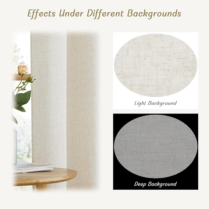 NICETOWN Textured Linen Sheer 108 inch Curtains for Living Room, Grommet Privacy Translucent with Light Filter Thick Flax Sheer Drapes for Bedroom, Natural, W55 x L108, 2 Panels