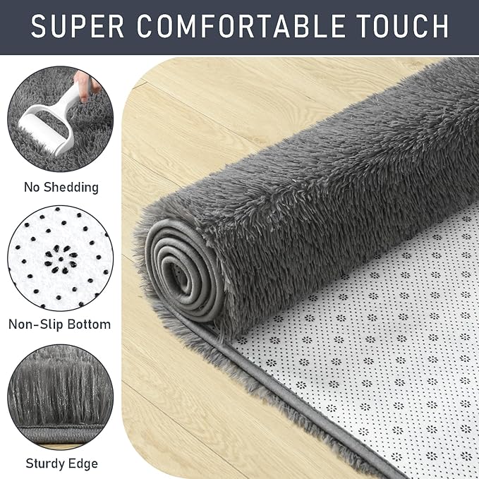 LOCHAS Ultra Soft Indoor Modern Area Rugs 6x9, Fluffy Living Room Carpets for Children Bedroom Home Decor Nursery Rug, Coal-Gray