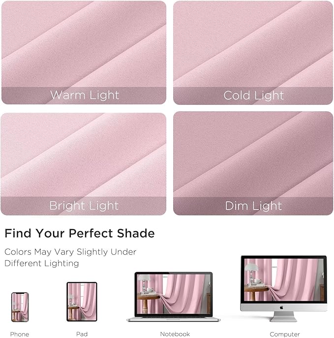 CUCRAF Light Pink Blackout Curtains 96 inch Length 2 Panels Set, Rod Pocket Room Darkening Drapes for Bedroom Living Room, Insulated Thermal Light Blocking Window Curtain (W52 x L96 Inch)