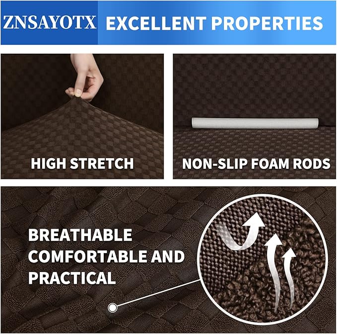 ZNSAYOTX 1 Piece Jacquard Couch Covers for 3 Cushion Couch High Stretch Sofa Cover for Pets Dogs Anti Slip Extra Large Sofa Slipcovers Furniture Protector (XL Sofa, Dark Coffee)