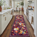 Rug for Hallways Kitchen Rug 2x8, Non Slip Washable Rugs with Rubber Backing Soft Floral Carpet Runner for Hallways, Kitchen, Laundry, Bedroom, Bathroom (2 x 8, Purple Lawn)