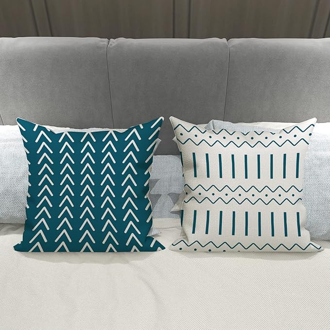 YCOLL Pillow Covers 18x18 Set of 4, Modern Sofa Throw Pillow Cover, Decorative Outdoor Linen Fabric Pillow Case for Couch Bed Car,Teal