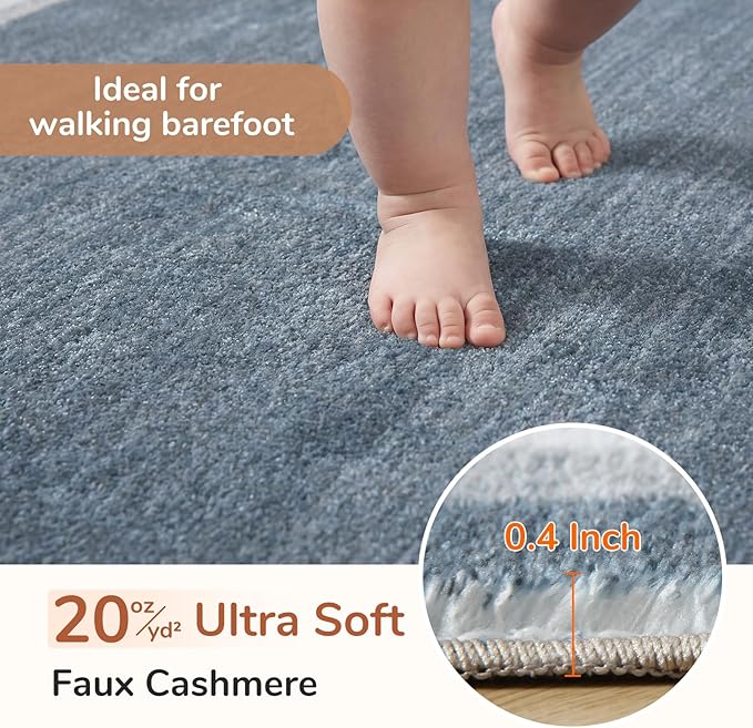 OPPODREAM Border Soft Area Rugs 5x7, Washable Blue Rug with Non Slip Backing, 5 x 7 Faux Cashmere Low-Pile 5x7 Carpet