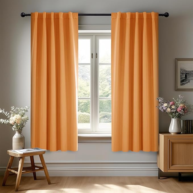 Deconovo Back Tab and Rod Pocket Blackout Curtains for Living Room - (42x45 Inch, Orange Flame, 2 Panels), Thermal Insulated Light Blocking Curtains