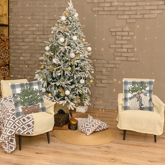 ONFAON Christmas Decorations - Christmas Pillow Covers 18x18 Set of 4, Holiday Christmas Decor Home Sofa Couch Cushion Indoor Decorations