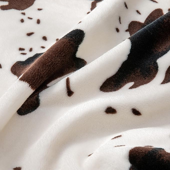 BEDELITE Cow Print Throw Blanket Twin Size for Couch & Bed, 300GSM Cute Plush Cozy Fuzzy Blanket 60x80 inches, Super Soft Warm Lightweight Throw Blanket for Travel Camping, Brown