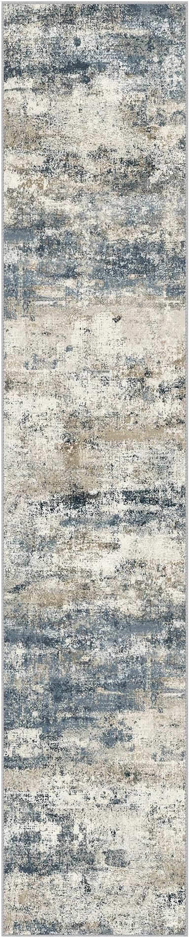Runner Rug for Hallway Kitchen, 2'6"x10' Machine Washable Runners Rug for Entryway, Soft Modern Abstract Throw Rugs, Low Pile Floor Cover with Non Slip Backing, Navy Beige
