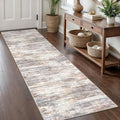 KOZYFLY Modern Abstract Hallway Runner Rug, 2x8 Kitchen Rugs Non-Slip Washable Soft Striped Kitchen Runner Rugs, Print Multi Grey/Orange Carpet Runner for Entryway Bathroom