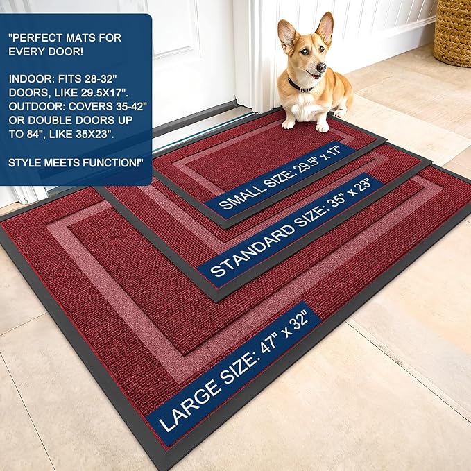 OLANLY Front Door Mat Indoor Outdoor Entrance, Waterproof All-Season, All-Weather Doormat, Sturdy Natural Rubber, Fade Resistant, Low Profile, Easy Clean Patio Porch Entryway Mat, 36x24, Wine Red