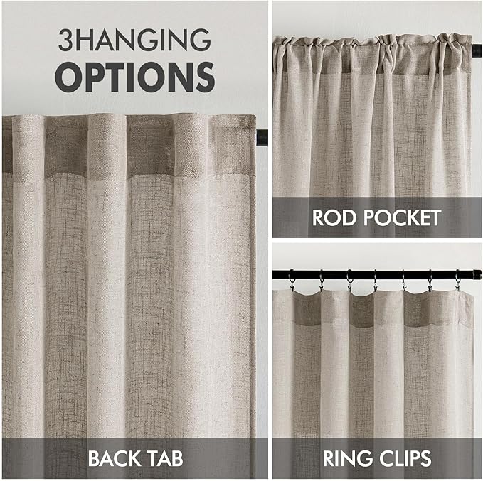 MIULEE Burlywood Birch Linen Curtains 45 Inch Length 2 Panels for Bedroom Living Room, Soft Linen Textured Window Drapes Semi Sheer Light Filtering Back Tab Rod Pocket Farmhouse Burlap Look Decor