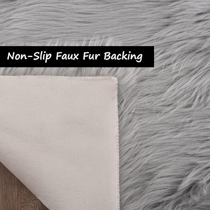 Goolela Grey Sheepskin Area Rug 5x7 Fluffy Fuzzy Furry Carpet for Bedroom Living Room Faux Fur Soft Plush Shaggy Washable Rectangle