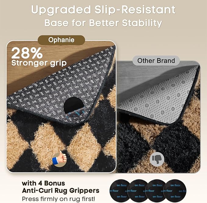 Ophanie Checkered Black & Beige Rhombus Rugs for Living Room Bedroom, Fluffy Soft Cute Fuzzy Area Rug, Plush Shaggy Bedside Floor 4x6 Furry Carpet for Kids Baby Teen Dorm Nursery Home Decor Aesthetic