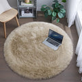 Fluffy Round Rug for Kids Room Beige Circle Faux Fur Area Rug for Bedroom, 4x4 Fuzzy Shag Rugs Furry Nursery Rug Teepee Mat, Circular Plush Floor Carpet