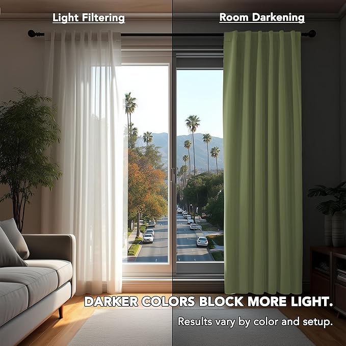 Deconovo Blackout Curtains, Thermal Insulated, W70 x L63 2 Panels, Back Tab, Machine Washable, Room-Darkening Drapes for Bedroom/Living Room Sage Green