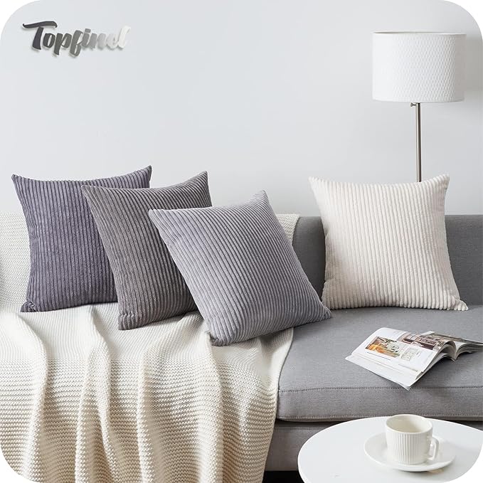 Topfinel 12x12 inch 4 Pack Decorative Throw Pillow Covers,Soft Velvet Modern Double-Sided Designs, Mix and Match for Home Fall Decor, Cushion Covers Set of 4 (Grey)